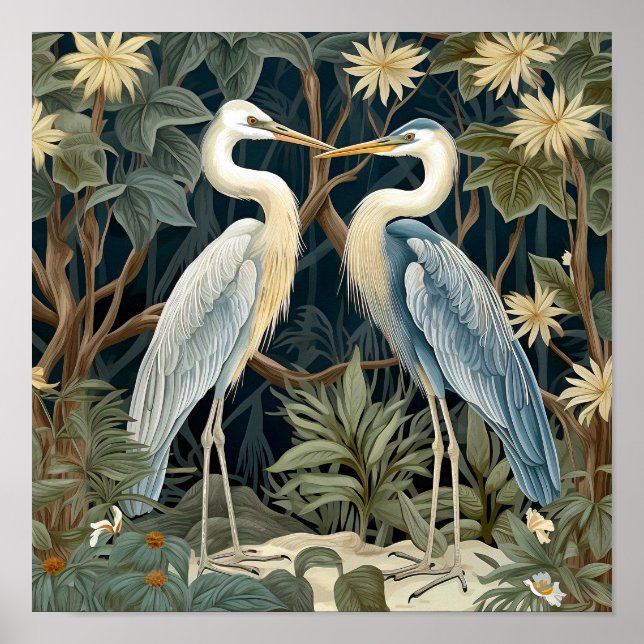 Great Blue Heron Vintage Style Poster (Front)