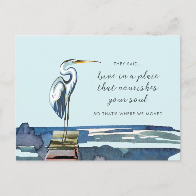 Great Blue Heron Waterfront New Address Announcement Postcard (Front)