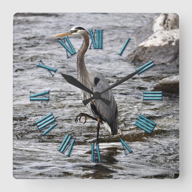 Great Blue Heron Wildlife Birdlover Photo Square Wall Clock (Front)