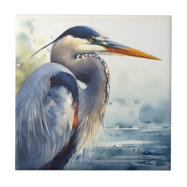 Great Blue Heron Wildlife Wetlands Bird Art Nature Ceramic Tile (Front)