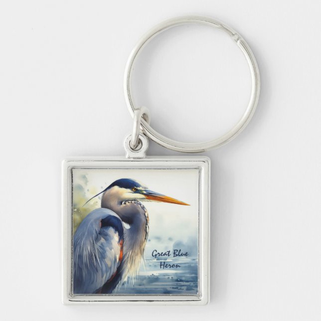 Great Blue Heron Wildlife Wetlands Bird Art Nature Key Ring (Front)