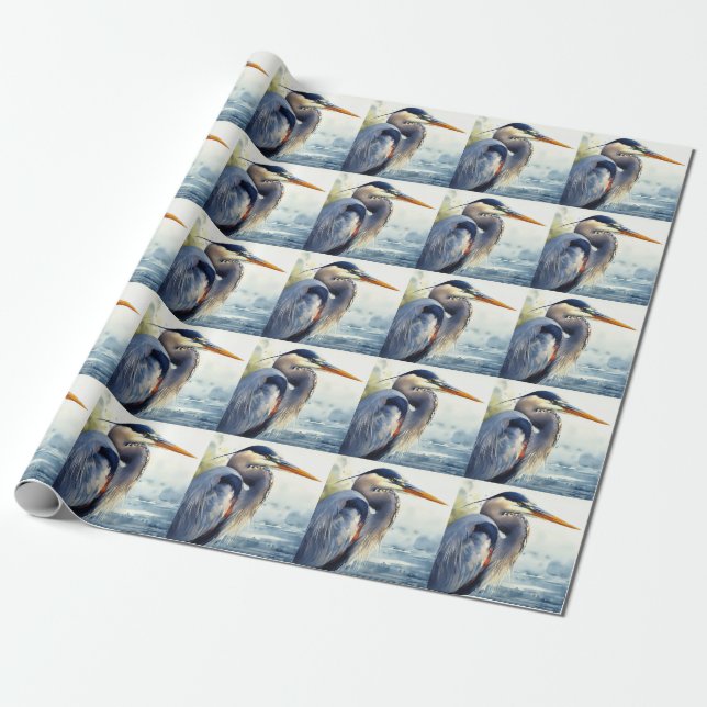 Great Blue Heron Wildlife Wetlands Bird Art Nature Wrapping Paper (Unrolled)