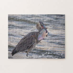 Great Blue Heron with a huge fish Jigsaw Puzzle