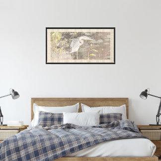 Great Blue Heron with Linen & Sage Border Canvas Print