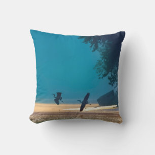 Great Blue Herons Take Flight -Teal Cushion