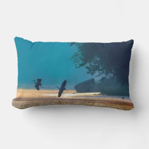 Great Blue Herons Take Flight -Teal Lumbar Cushion
