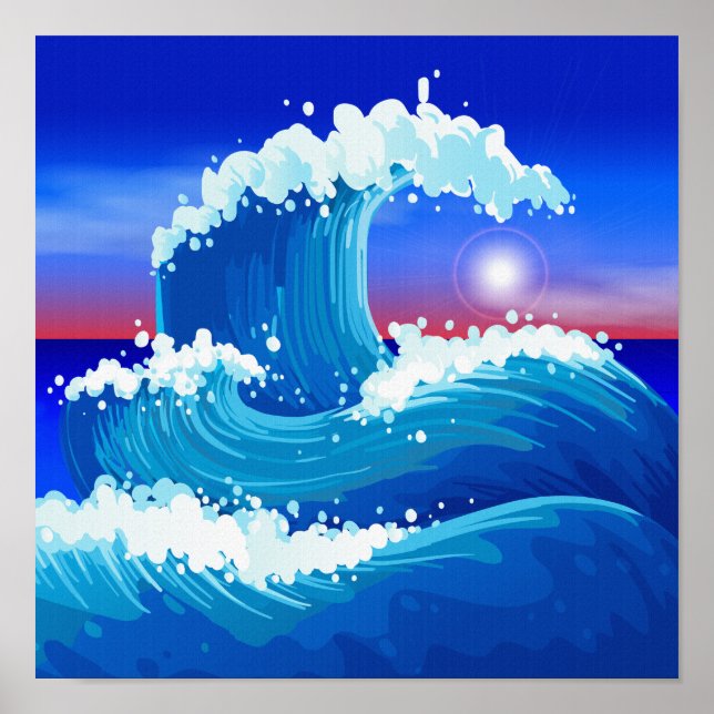 Great Blue Wave Art Drawing Poster (Front)