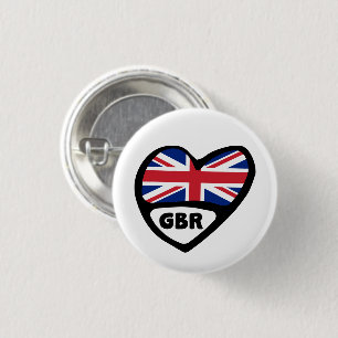 Great Britain Country Code Flag Heart Badge, GBR 3 Cm Round Badge