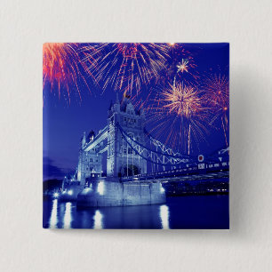 Great Britain, London. Fireworks over the Tower 15 Cm Square Badge
