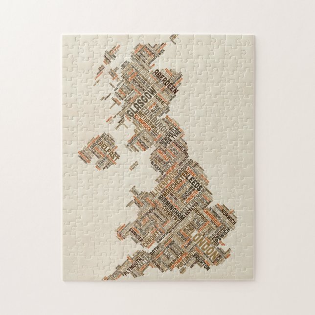 Great Britain UK City Text Map Jigsaw Puzzle (Vertical)