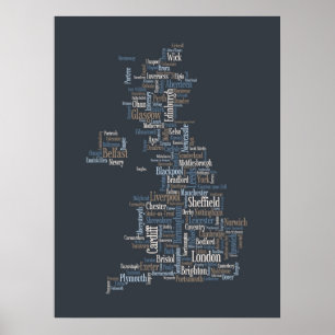 Great Britain UK City Text Map Poster