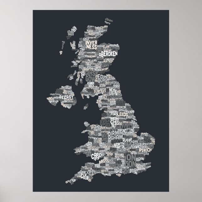 Great Britain UK City Text Map Poster (Front)