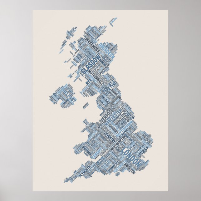 Great Britain UK City Text Map Poster (Front)