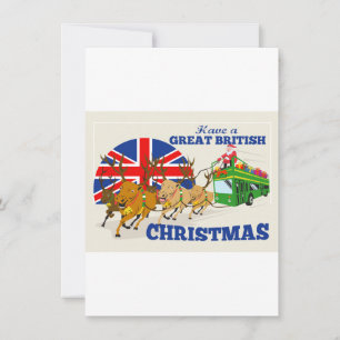 Great British Christmas Santa Reindeer Doube Decke Holiday Card