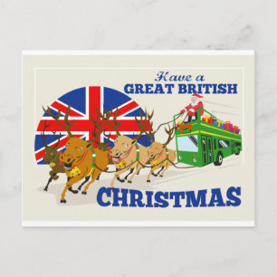 Great British Christmas Santa Reindeer Doube Decke Holiday Postcard