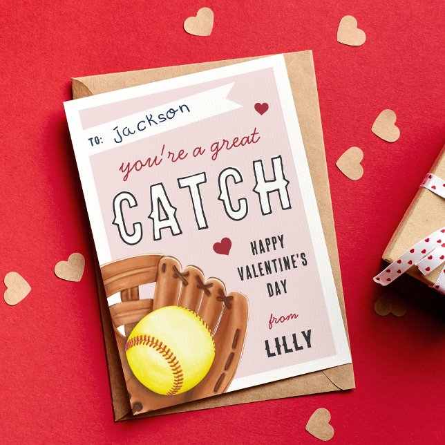 Great Catch Softball Classroom Valentines Day Card (Creator Uploaded)