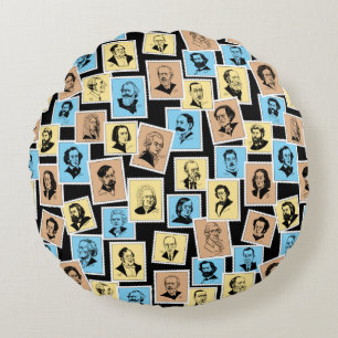 Great composers on stamps, tricolour pattern - 1 round cushion