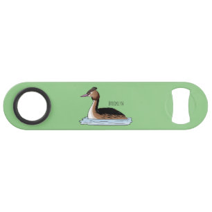 Great crested grebe bird cartoon illustration