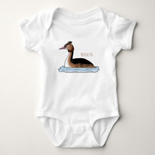 Great crested grebe bird cartoon illustration baby bodysuit