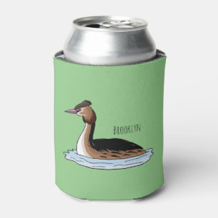 Great crested grebe bird cartoon illustration  can cooler