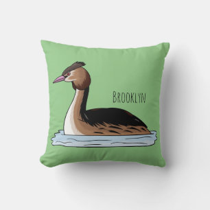 Great crested grebe bird cartoon illustration cushion