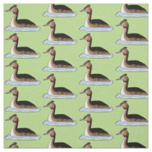 Great crested grebe bird cartoon illustration  fabric