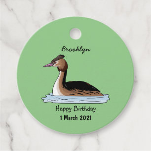 Great crested grebe bird cartoon illustration favour tags