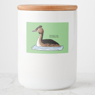 Great crested grebe bird cartoon illustration food label