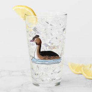 Great crested grebe bird cartoon illustration glass