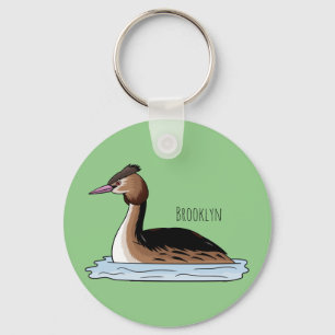 Great crested grebe bird cartoon illustration key ring