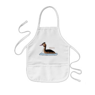 Great crested grebe bird cartoon illustration kids apron
