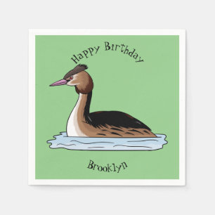 Great crested grebe bird cartoon illustration napkin