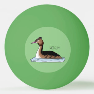 Great crested grebe bird cartoon illustration ping pong ball