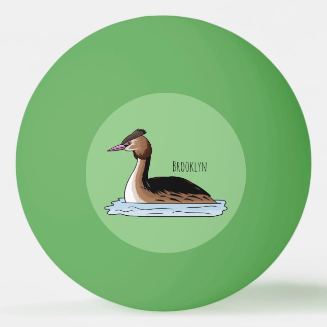 Great crested grebe bird cartoon illustration  ping pong ball (Front)