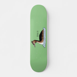 Great crested grebe bird cartoon illustration skateboard