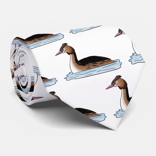 Great crested grebe bird cartoon illustration tie (Rolled)