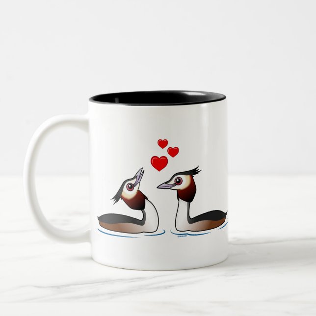 Great Crested Grebes in Love Two-Tone Coffee Mug (Left)