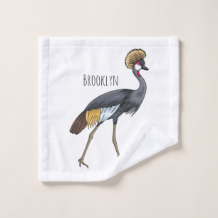 Great crowned crane bird cartoon illustration bath towel set