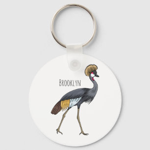 Great crowned crane bird cartoon illustration key ring