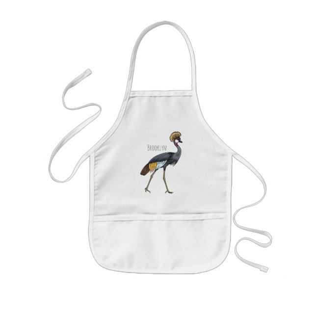 Great crowned crane bird cartoon illustration  kids apron (Front)