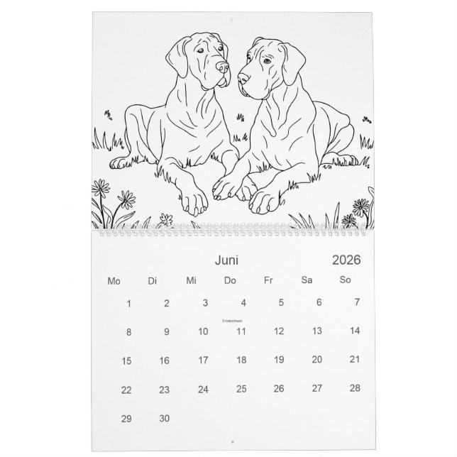 Great Dane 18-Month Coloring Personalized Calendar (Jun 2026)