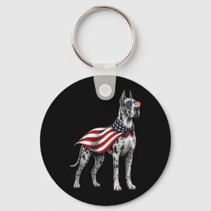 Great Dane 4th Of July Aamerican Flag Dog Key Ring
