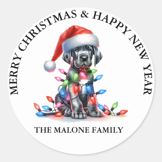 Great Dane A Pawsitively Modern Christmas Classic Round Sticker (Front)