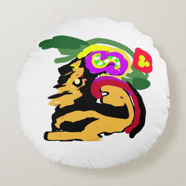 Great Dane and flowers  Round Cushion (Front)