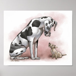 Great Dane and Scottish Terrier Cartoon Poster