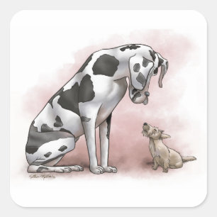 Great Dane and Scottish Terrier Cartoon Square Sticker