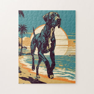 Great Dane at a tropical beach during sunset Jigsaw Puzzle