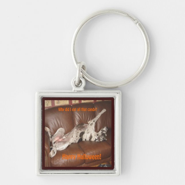 Great Dane Ate Too Much Halloween Candy Key Ring (Front)