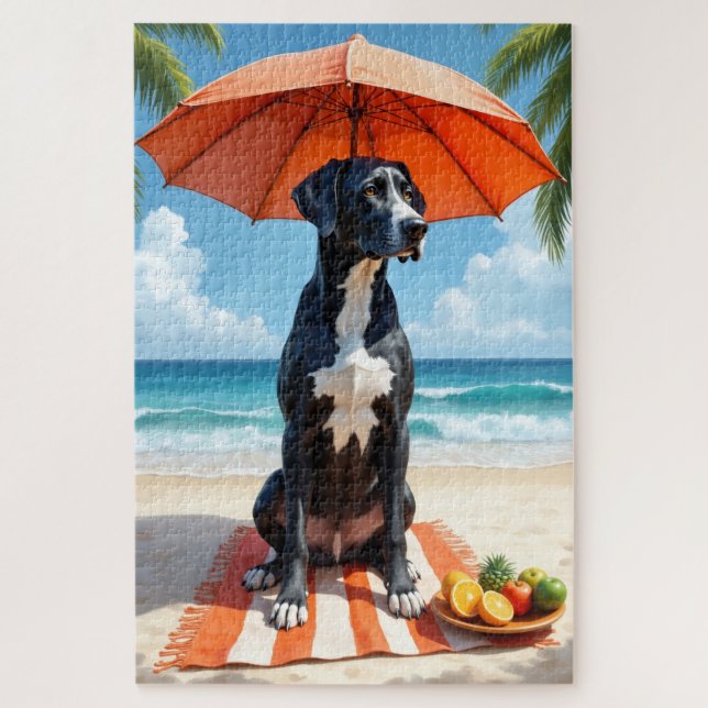 Great Dane Beach Relax Scene Jigsaw Puzzle (Vertical)