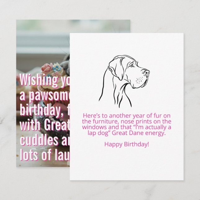 Great Dane Birthday Flat Card  (Front/Back)